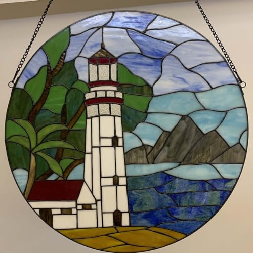 Bieye W10088 Lighthouse Tiffany Style Stained Glass Window Panel thumb #6