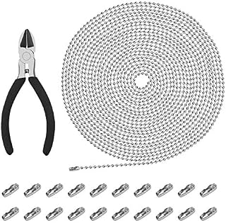 CHALA 15m Extension Beaded Chain,2.4mm Diameter Stainless Steel Roller Blind Ball Adjustable Pull Chain Necklace Keychain Bead with Plier and 100pcs Matching Connectors