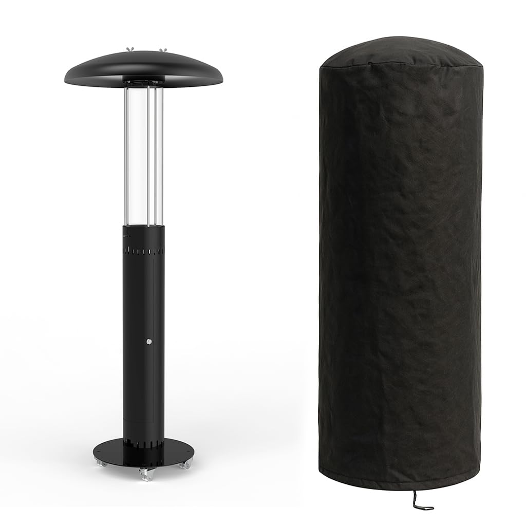 TEMPO STYLE - Stufa a Pellet da Esterno Lumea | Riscaldamento a 360° fino a 6 ore Potenza Regolabile 4,​6-​7 kW | Design moderno con ruote | Include Guanti, Spazzola e Powerbank