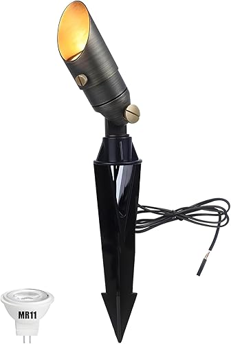 Luz de paisaje de latón, mini proyector de bajo voltaje de 12 V con bombilla LED MR11 de 3 W, luz blanca cálida, luz de acento resistente a la