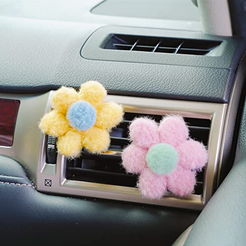 Vent Clips Car Accessories, Colomix Handmade Fuzzy Flowers Car Decorations Interior, Cute Car Air Fresheners Vent Clips, Car Accessories For Girls Women, 5 Pcs #TOP2