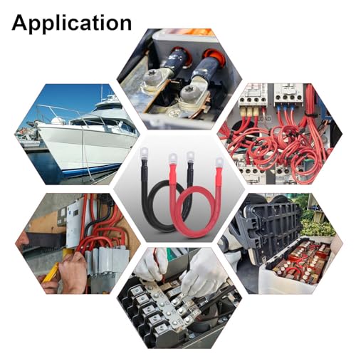 Image of 2 AWG Flexible Battery Cable with 5 /16 inch Terminals - OFC Pure Copper Inverter & Welding Wire for Automotive Solar RV Motorcycle (Red + Black 2FT Pair)