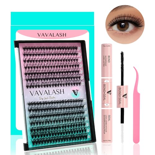 VAVALASH DIY Lash Extensions Kit Individual Cluster Lashes Kit with 280 Lash Clusters 30D+40D-0.07-D-10-16Mix, Lash Bond and Seal, Lash Applicator for DIY Eyelash Extensions at Home（Kit-30D+40D)