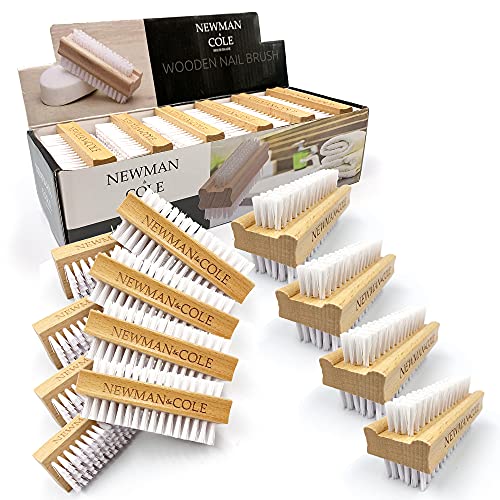 Brosses à ongles en bois avec poils fermes en plastique pour la manucure x12