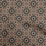oneOone Cotton Cambric Brown Fabric Asian Block Fabric for Sewing Printed Craft Fabric by The Yard 42 Inch Wide-7750