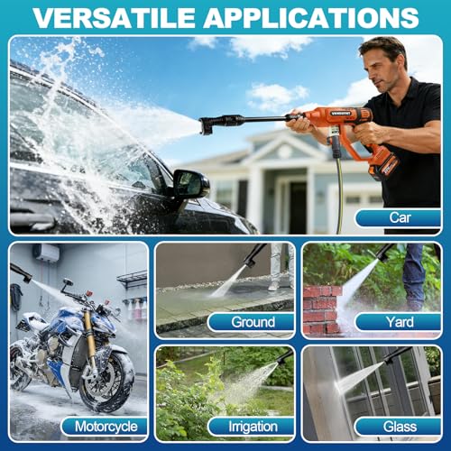 Cordless Pressure Washer with Faucet & Garden Hose Connector, 2 X 5.0AH Batteries, 2000PSI MAX Portable Pressure Washer with Brushless Motor, 4 Speed Adjustment LCD Touch Screen, 6-in-1 Nozzle - Image 8