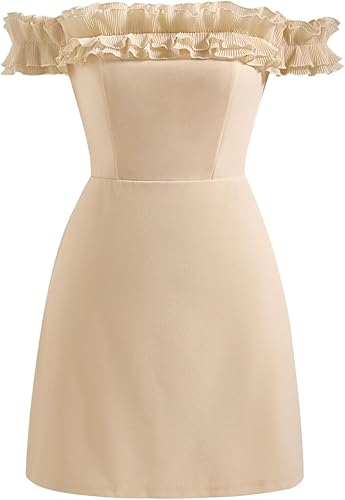 winkbay Women's Off The Shoulder Ruffle Dress Elegant Short Sleeve Mini Going Ou