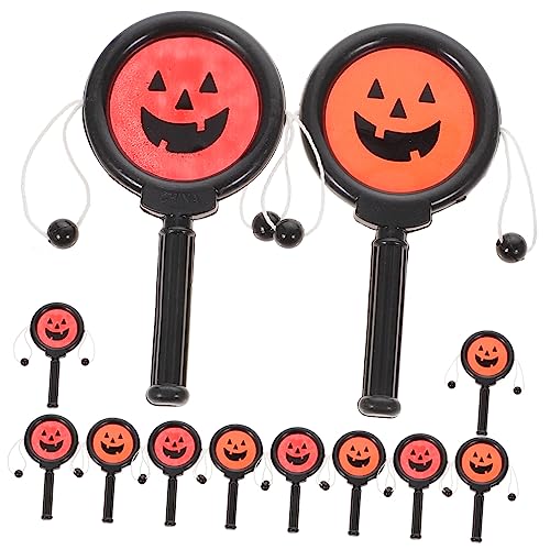 ERINGOGO 12Pcs Halloween Pumpkin Shaking Drum and Hand Bell Rattle Rattle for Halloween Party and Classroom Fun