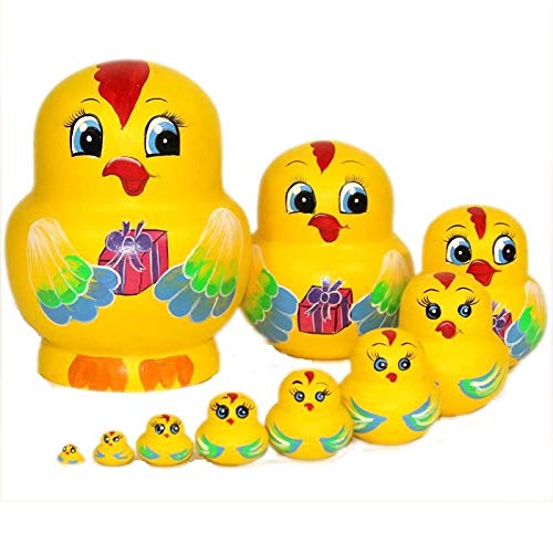 LK King&Light - 10pcs Chicken Russian Nesting Dolls Matryoshka Wooden Toys