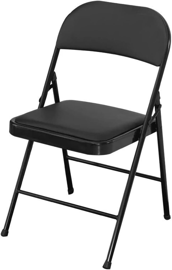 SKY-TOUCH Folding Chair with Padded Seat&Backrest,Multi Functional PU Portable Chairs for Indoor/Outdoor Home Dining Office Outdoor Fishing, Black - 40x40x80cm
