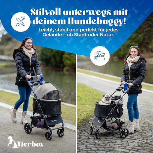 Tierbox Hundebuggy bis 10kg Hundewagen für kleine Hunde klappbar mit QuickFold, Katzenwagen in Grau