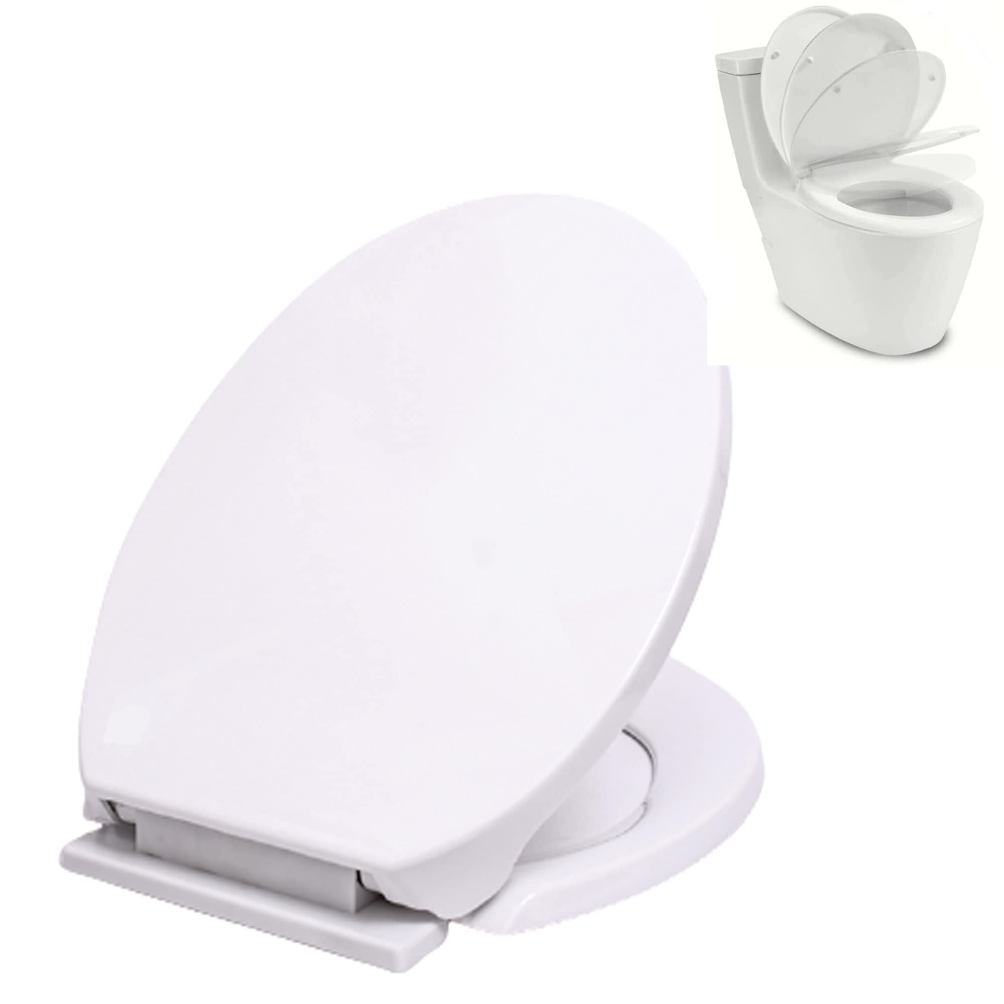 Soft Close Toilet Seat, Simple Bottom Fixing, Heavy Duty Anti-Bacterial Toilet Seats White with Adjustable Plastic Fixings, Oval Round Shape Toilet Lid Loo Seat