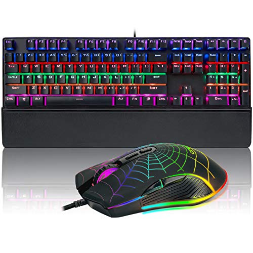 Mechanical Keyboard and Mouse Combo Gaming RGB LED Backlit Wired USB Keyboard with 4800DPI Programmable Mouse compatible with Windows PC Desktop iMac xbox one ps4-CHONCHOW C019b