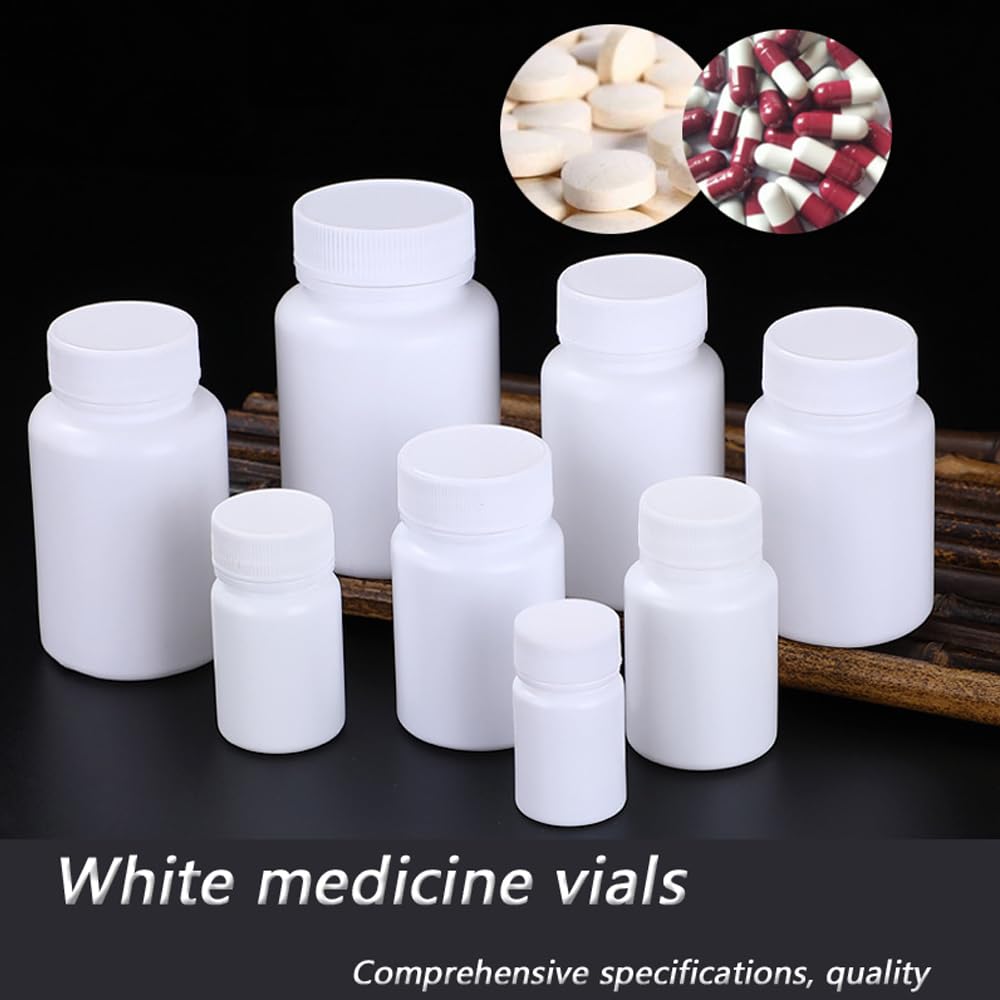 100 Stück 15-150 ml Nachfüllbare Weiße Leere HDPE-Kunststoffflaschen Pillenfläschchen Für Medikamente Festes Pulver Reagenzlagerung Medizin Fläschchen Reagenz Verpackung Container (60ML)