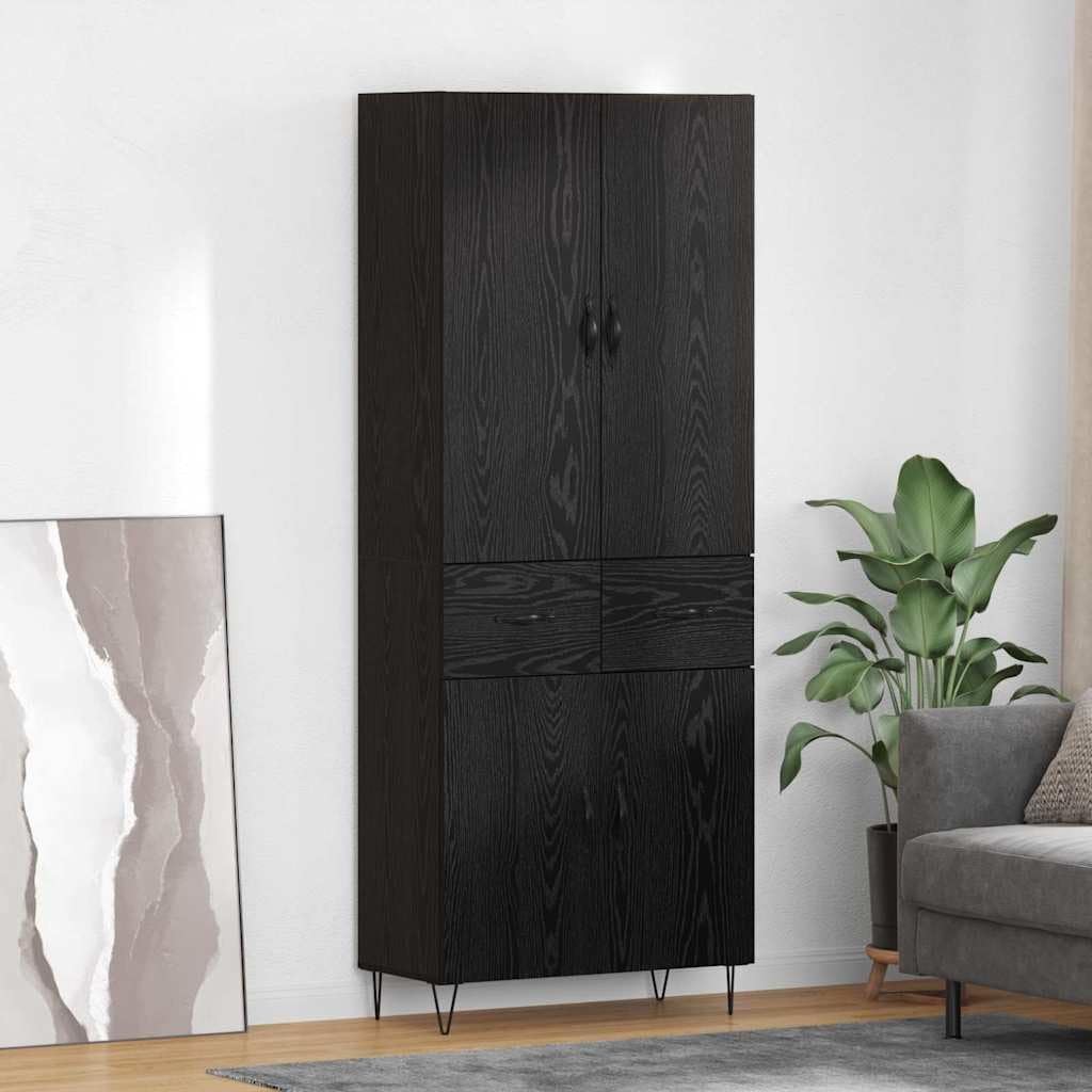 Armadietto alto di alta qualità, 2 pezzi, nero, effetto rovere nero, vetro e molto spazio, armadio moderno per soggiorno, sala da pranzo, corridoio, camera da letto, cucina, ufficio