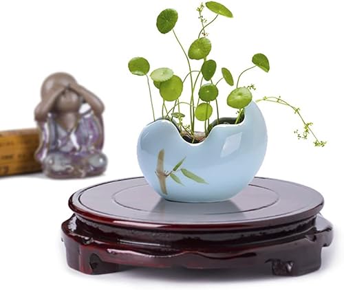 Miniatura 3 de Jarrón redondo de imitación de madera no giratoria para plantas, pecera, soporte de Buda para manualidades, base coleccionable antigua
