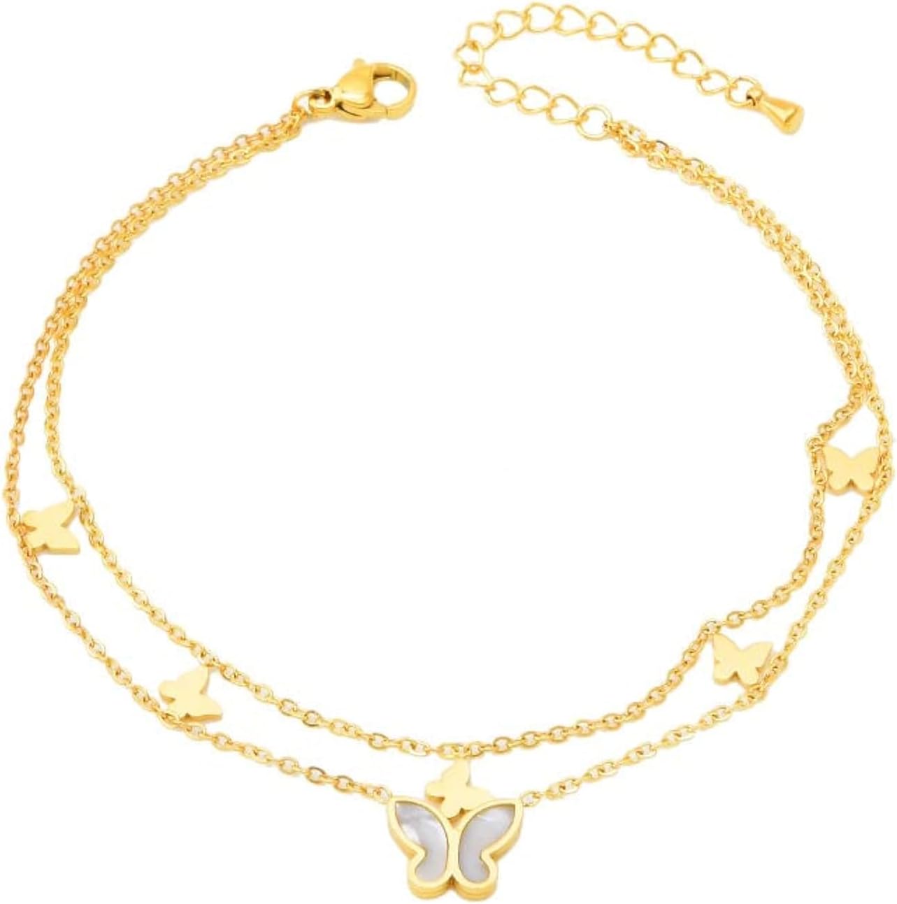LuvishtiStainless Steel 18 k Gold plated Foot Chain Charm Anklets I Waterproof Anklet | Hypoallergenic Anklet - Butterfly Anklet