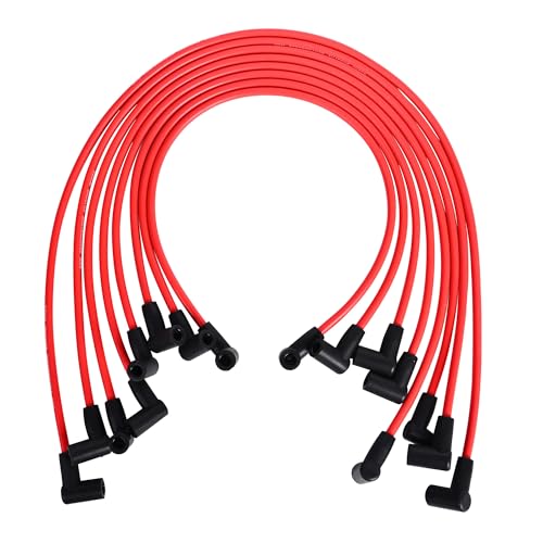 RLP Silicone Spark Plug Wires Set 8.0mm Red Replacement for Chevy GMC Small Block SBC HEI Distributor Valve Cover Wires 265 267 283 302 305 307 327 350 400