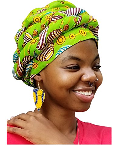 Bright-green African Print Ankara Modu Hat Pre-tied Head Wrap4