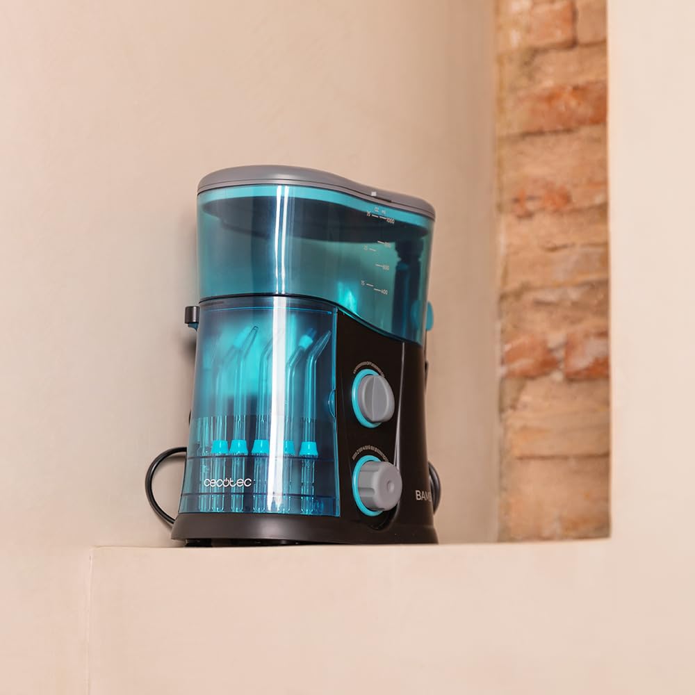 Cecotec Hydropulseur Bucal Bamba ToothCare 1200 Jet Pro 7 buses jusqu'à 1250-1700 impulsions par minute, écran LED, capacité 1000 ml, 10 réglages de pression, IPX4, déinfection à la lumière UV