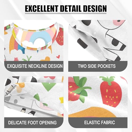 ALAZA Strawberry Rainbow Cow Love Heart Pajamas Short Sleeve 2 Piece Sleepwear Top and Bottom Pajama Set Unisex4