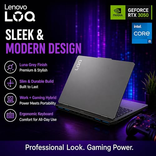 Image of Lenovo LOQ Essential Gaming Laptop, 15.6 inch FHD 144Hz Display, 8-core Intel Core i5-12450HX, 32GB DDR5, 512GB PCIe SSD, GeForce RTX 3050, HDMI, Wi-Fi 6, RJ-45, Card Reader, Windows 11, Non-Backlit
