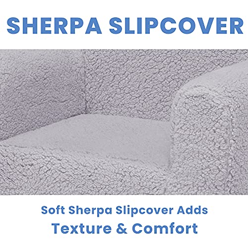 Image of Delta Children Cozee Sherpa Chair, Reading, Arm Rest|Cushion Availability, Grey