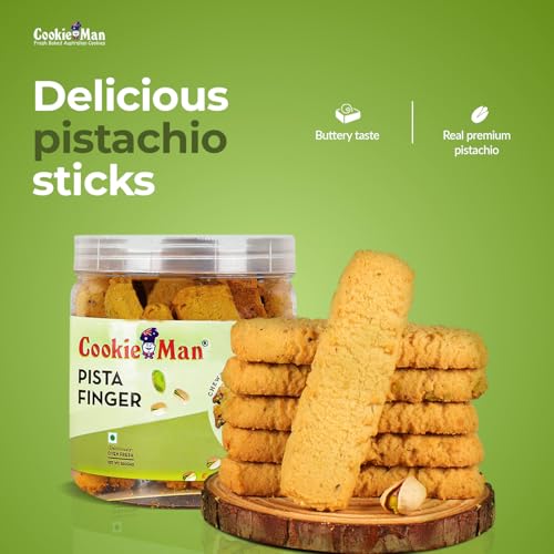 Image of CookieMan Pista Biscuit Fingers - 250g | Eggless Gourmet Pistachio Cookies, Crispy & Buttery | Perfect Tea-Time & Coffee Snack, Ideal for Gifting & Anytime Indulgence