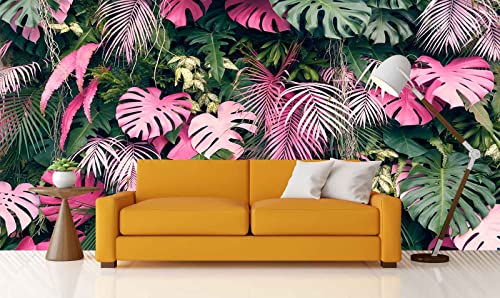 Mrata Big Flower Wall Murals, 3D Green And Red Banana Leaf Wallpaper, Can Customize Size, Suitable For Bedrooms, Living Rooms And Office #TOP1
