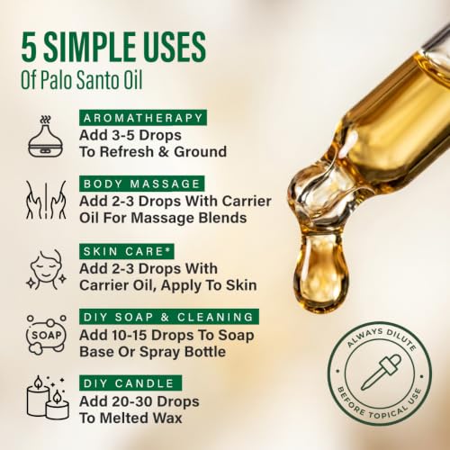 Image of 100% Pure Palo Santo Oil - 1 Fl Oz Palo Santo Essential Oil for Hair, Skin, Diffuser, Aromatherapy & DIY Soap Making Scent