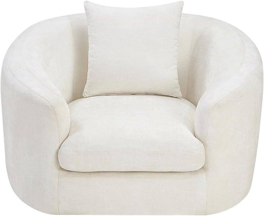 BOWERY HILL Contemporary Accent Chair, Soft Cream Chenille Fabric, Durable Solid Wood Inner Frame, Pillows Included, 45" W x 34" D x 27.5" H, Stylish Living Room or Lounge Seating