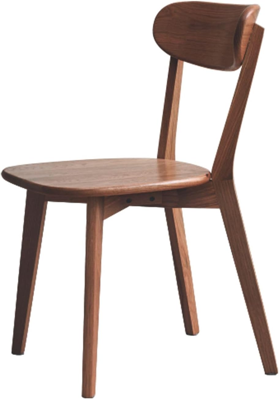 Mid Century Oak Wood Dining Chair, 100% Solid Wood Kitchen Chair with Rounding Edges & Curved Backrest, Modern Armless Accent Dining Chairs for Kitchen Dining, Walnut