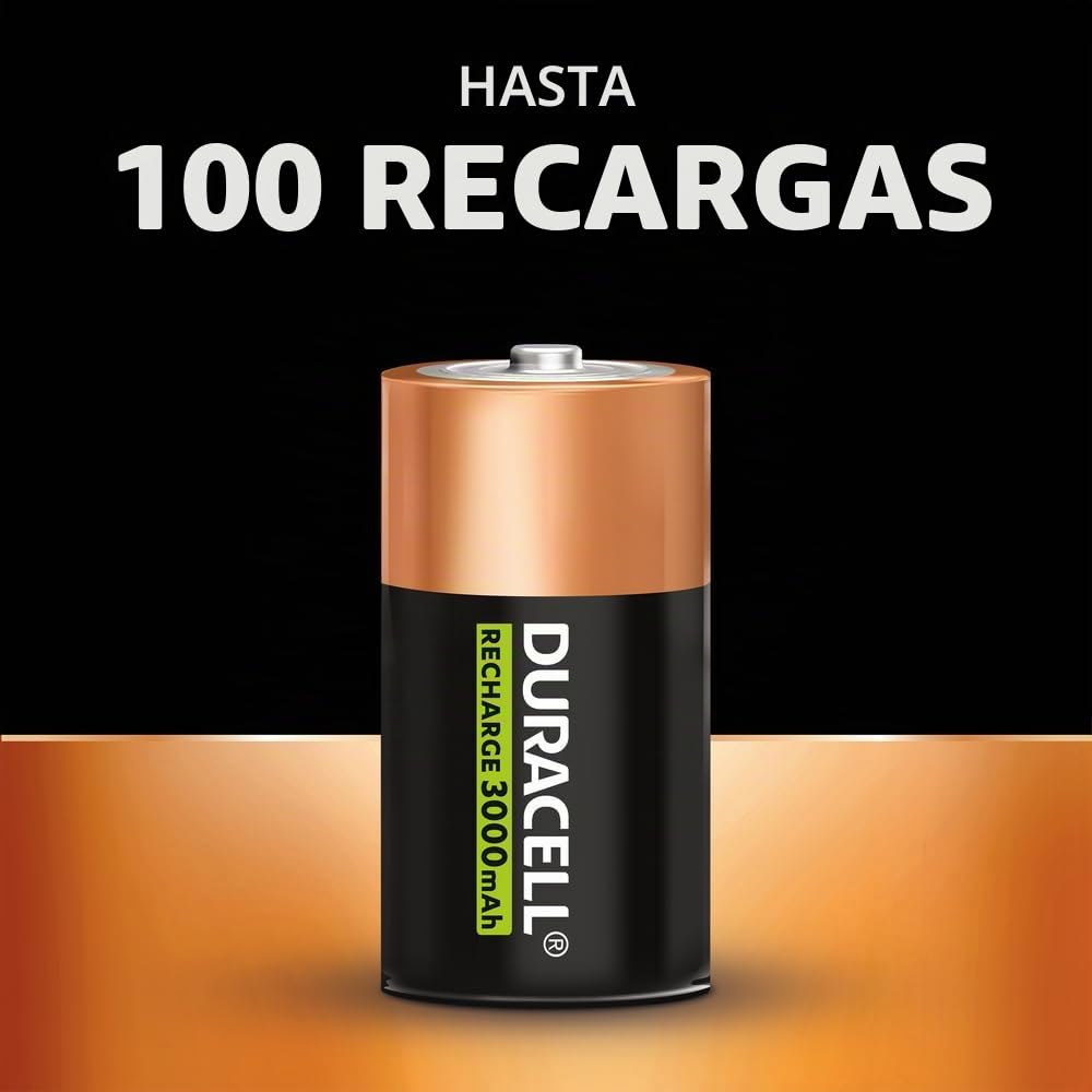 4 pilas recargables Duracell D de 3000 mAh (2 blísters de 2 baterías) y 4 pilas