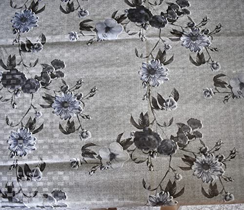 Image of Kuber Industries Flower Printed PVC 4 Seater Center Table Cover Protector With White Lace Border 40 inchx60 inch (Grey)