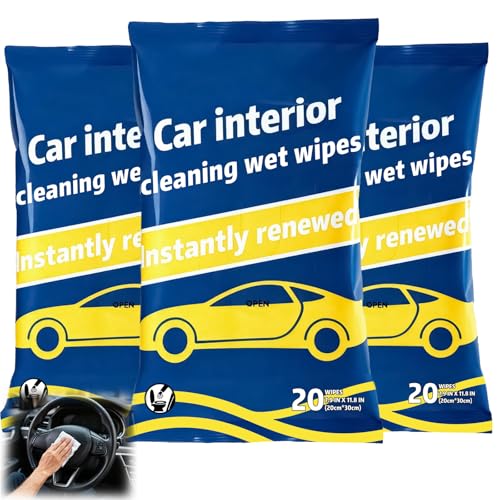 KUKUGO 60PCS Car Cleaning Wipes for Interior Auto Detailing, Quick Efficiently Clean Dashboard, Steering Wheel, Leather Seats, Touchscreens & More｜Streak-Free, Ammonia Free, for Car & Home & Office