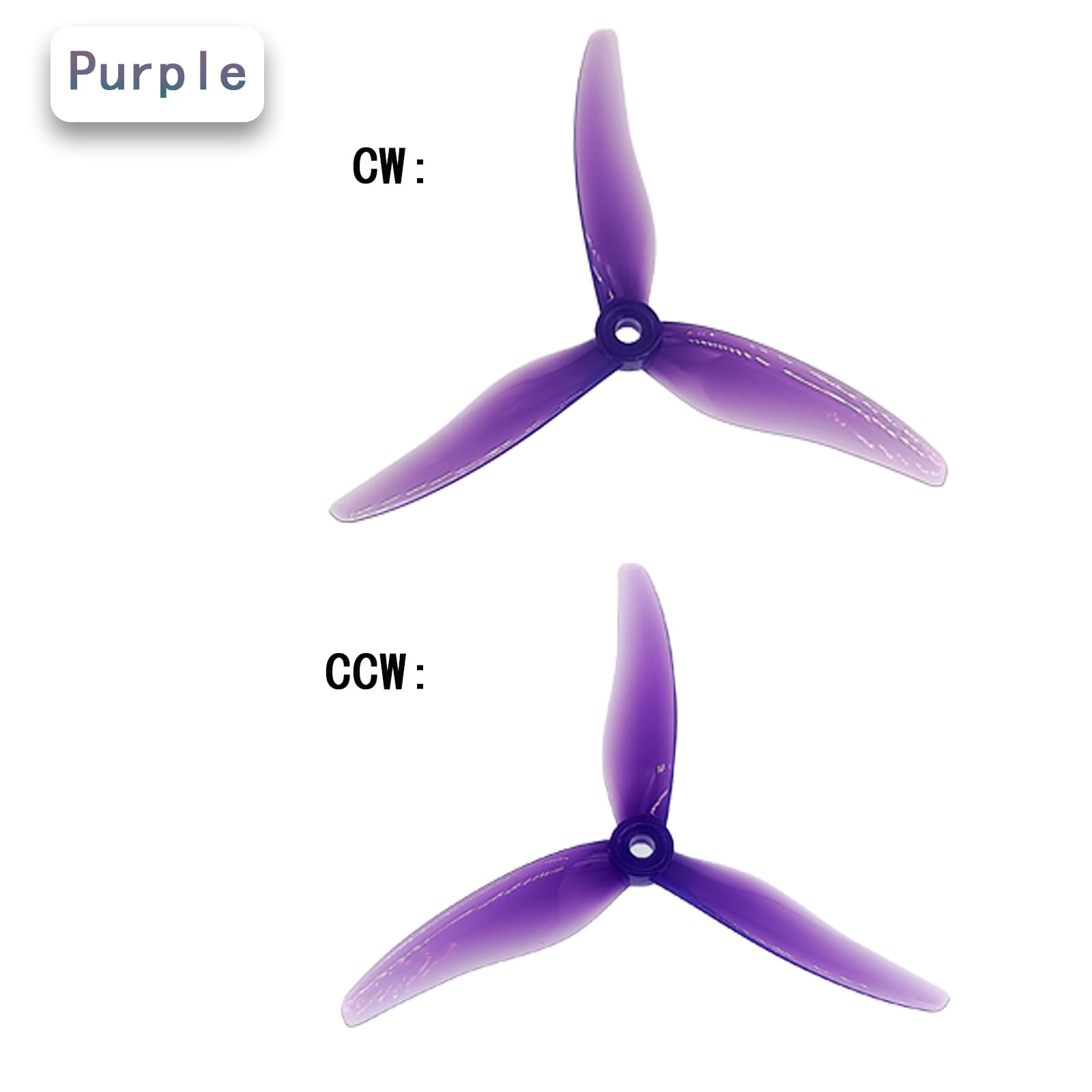 Hurricane 51477 Lot de 4 hélices à 3 palettes de 13 cm avec trou de montage de 5 mm pour moteur 2206-2407 pour drone de course FPV (2 paires de violet, jaune, rose et noir)