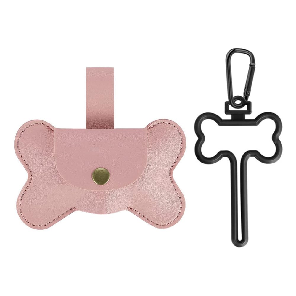 Dog Waste Bag Holders, Bone Shaped PU Dog Poop Bags Holders Pet Waste Bag Dispenser with Copper Buckle Hook for Walking Outdoor Travelling