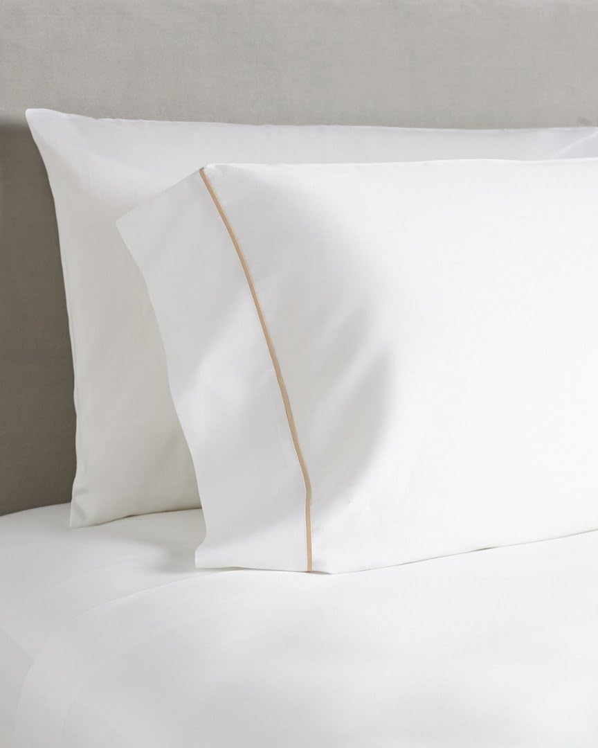 Westin Ultra Luxe Pillowcases - Soft, Luxurious 600 Thread Count Cotton Pillowcases - White with Taupe Trim - Set of 2 - King