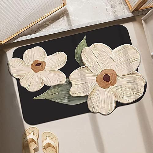 PETDREAM Badezimmerteppich, Vintage-Design, nordisch, bedruckt, Kieselgur, weich, rutschfest, super saugfähig und schnell trocknend, Badematte für Badezimmer (schwarz, 81 x 50 cm)