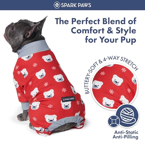 Image of Spark Paws Dog Christmas Pajama, Dog Recovery Suit Male, Onesie, Ultra-Soft and 4-Way Stretch, for Small Medium and Large Breeds - Polar Bear - S