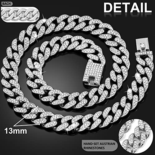 Image of Cuban Link Dog Collar Gold Silver Color Metal Dog Chain Collar Cuban Diamond Chain Pet Collars for Dogs Cats Jewelry 8 /10 /14 /16 /18 /20 /24 /28 Inch (16inch, Silver)