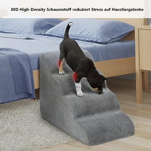 LIANTRAL Hundetreppe für Kleine Hunde, 4 Stufen Hundetreppe für Bett und Sofa aus Hochdichtem Schwamm, Katzentreppe Hunderampe mit Abnehmbarem, Waschbarem Bezug und Tierhaarentferner-Rolle, 50 cm Hoch