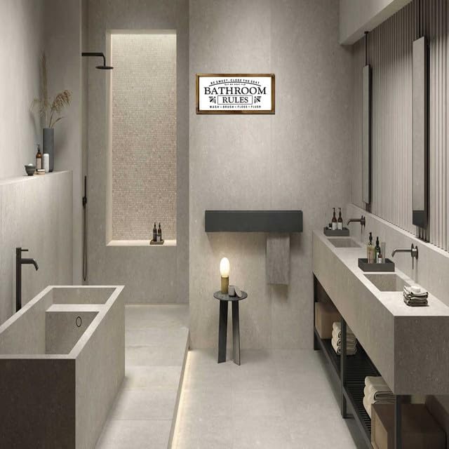 Bathroom Decor,Bathroom Rules Wooden Hanging Bathroom Wall Sign,Bathroom Decor
