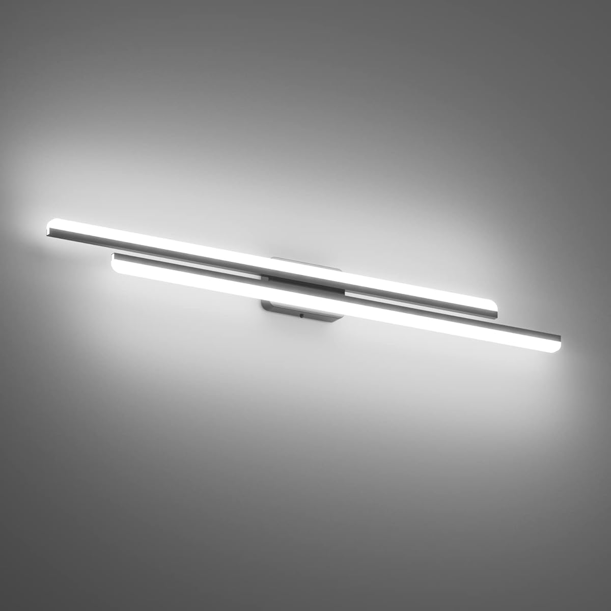 Ralbay 48" Matte Black Vanity Lights 48W Frosted Aluminum Modern LED Black Bathroom Vanity Light Fixtures Over Long Mirror LED Modern Bath Lighting 6000K White Light