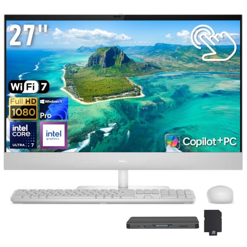 Image of Dell 27 inch FHD Touch All-in-One Desktop, Intel Core Ultra 7-355, 64GB DDR5, 5TB Storage (4TB SSD+1TB Docking Station), Copilot+ PC, Wireless Keyboard & Mouse, FHD Camera, Wi-Fi 7, Win 11 Pro, White