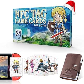 24 Pcs NFC Tag Game Cards for the legend of Zelda Breath of the Wild BOTW, TLOZ Series NFC Tag Game Cards, Portable Leather Holder with Link's Awakening for Switch/Lite Wii U