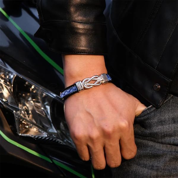 To My Son Infinity Knot Bracelet From Mom, Forever Linked Together Stainless Steel Braided Leather Inspirational Bracelets Engraved Love You Forever Birthday Gift Jewelry - Image 6