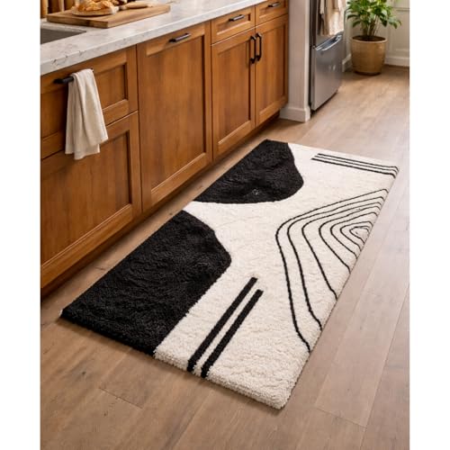 Image of 2x4 feet Shaggy Polyester Abstract Modern Runner Rug - 2 Inch High Pile Ultra Soft Plush Carpet for Living Room, Bedroom & Kids Room, Thick Fluffy Rug for Indian Home Decor A - Rectangular