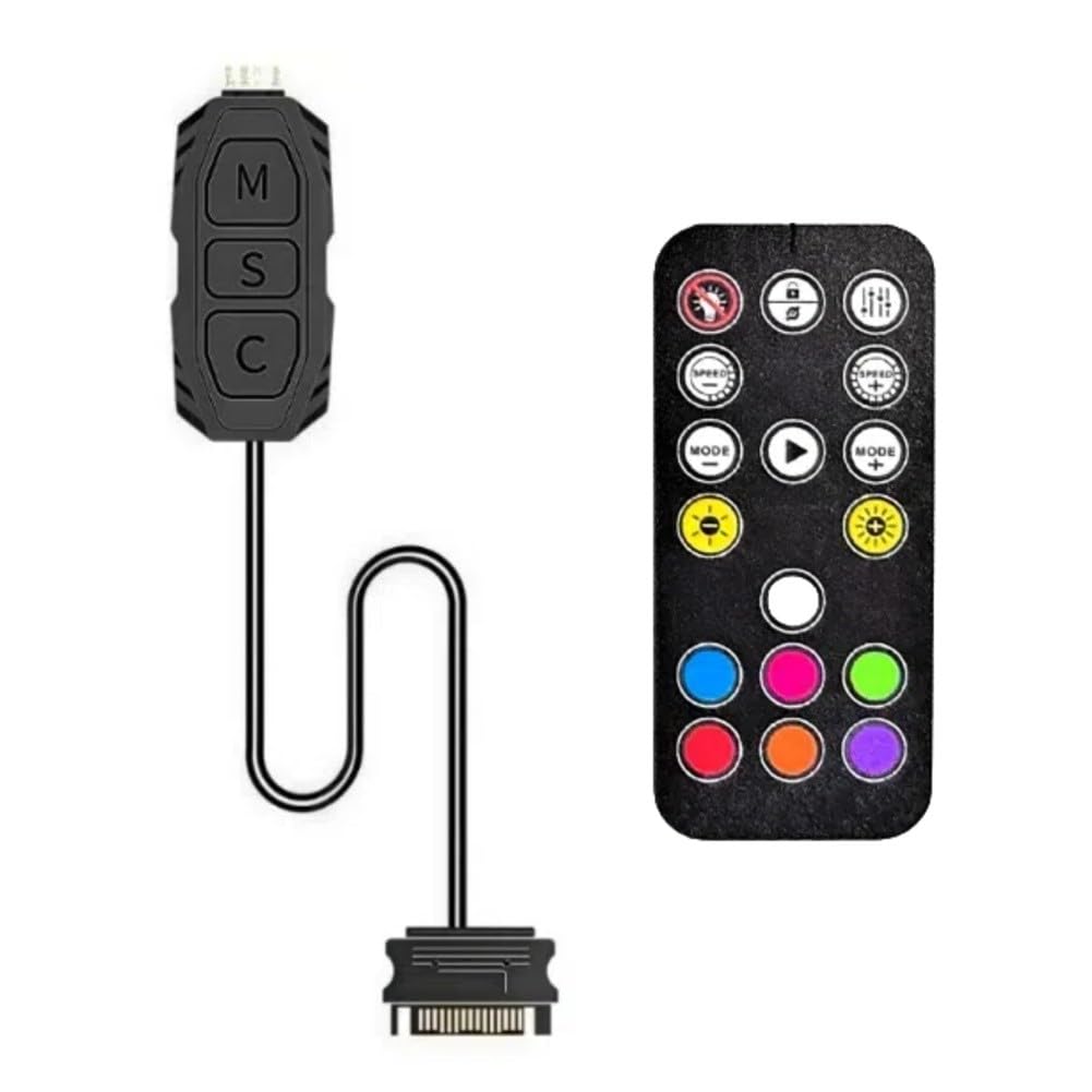 EasyByMall ARGB Controller con telecomando, 5 V 3 pin RGB Hub per case PC Ventole e strisce LED, 17 modalità di controllo illuminazione, installazione senza attrezzi