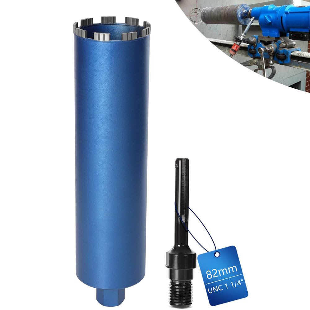 Diamentowa koronka wiertnicza pogłębiacz puszek do wiertarek rdzeniowych w zestawie 10 mm Turbo, L 460 mm | Ø 82 mm | adapter SDS-MAX | 1 ¼ cala UNC | Wiertło rdzeniowe na mokro i sucho wiertło